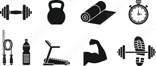 Fitness gym equipment vector illustration black and white