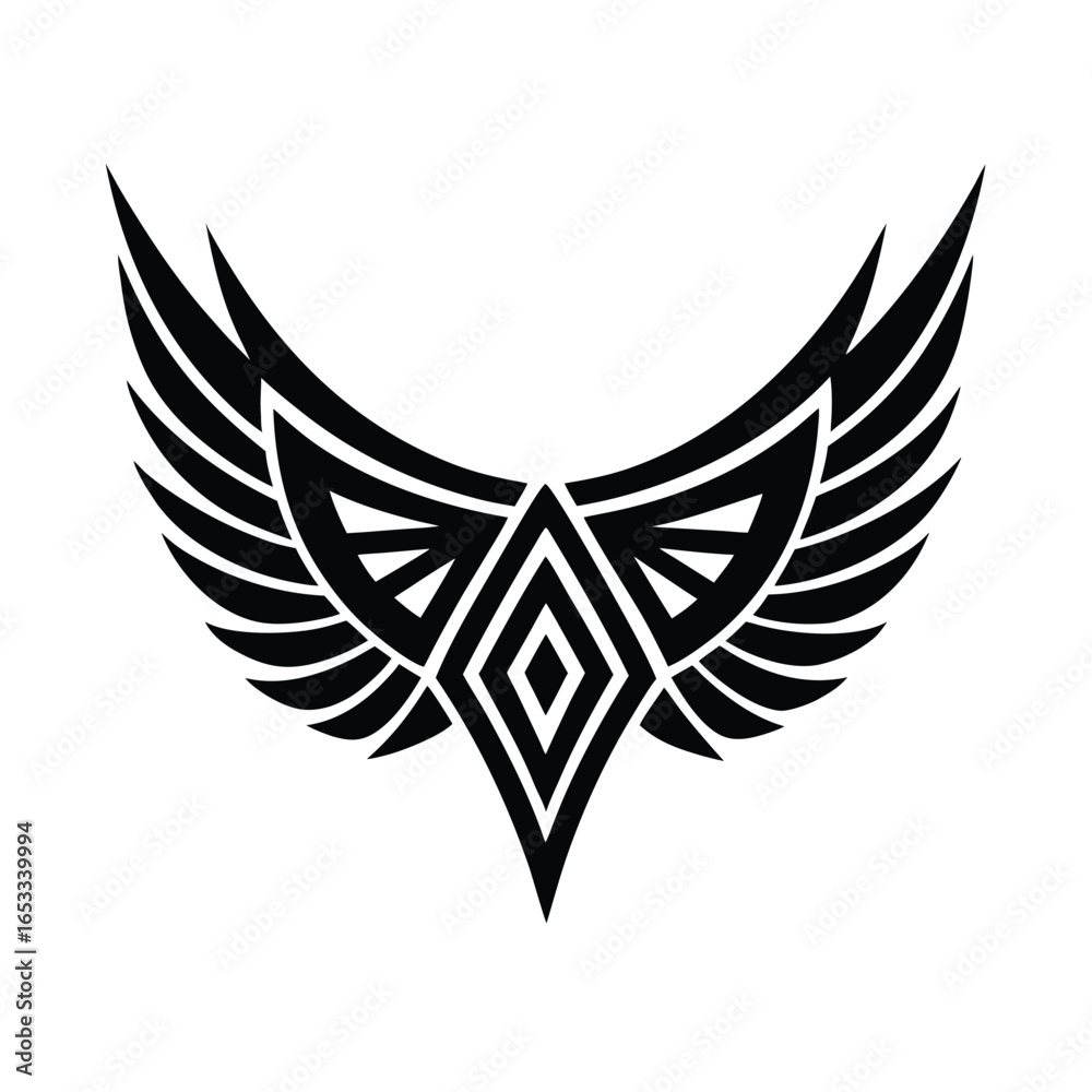 Fototapeta premium Abstract black wings with layered diamond logo bird