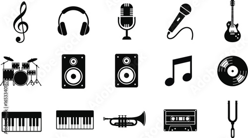 Music instruments vector icons set musical equipment elements