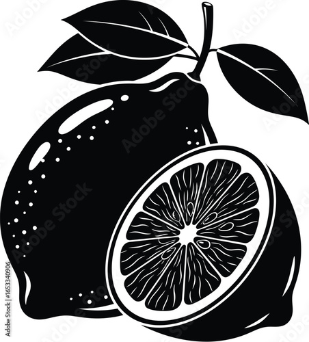 Black and white lemon vector illustration fruit graphic art