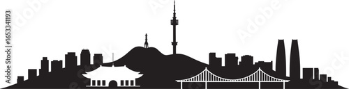 Seoul Skyline Silhouette Vector Illustration Depicting South Korean City Landmarks