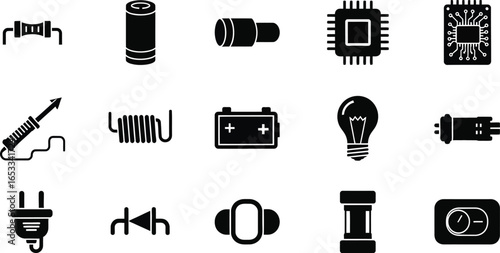Electronics components vector icons set for design and projects