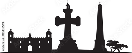 Silhouette of Addis Ababa Skyline with Landmarks and Trees Against Transparent Backdrop