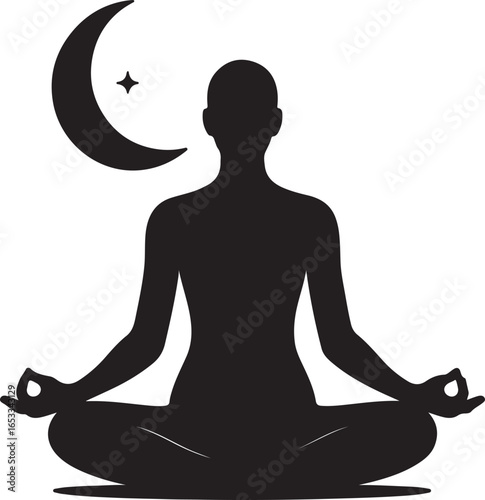 ⚡️ Lotus Pose Meditation Silhouette with Moon | Yoga and Mindfulness Vector