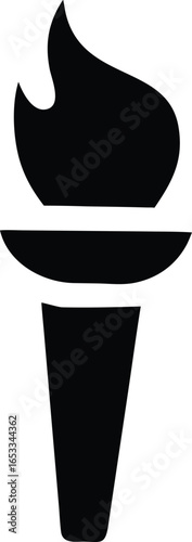 Black silhouette of a torch with a flame, isolated on white background