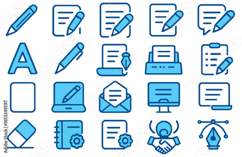 Writing Icons for Education & UI – Clean Line Style for Notes, Docs & Publishing App. School dashboards, writing apps, and publishing tools. Minimal line icons with universal clarity and editable form