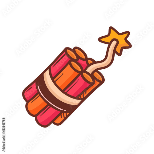 Dynamite Illustration: A vibrant cartoon of dynamite, its sticks bundled together and ready to ignite, showcasing an explosive illustration.
