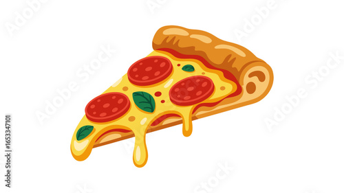 A delicious slice of pizza topped with pepperoni, basil, and melted cheese.
