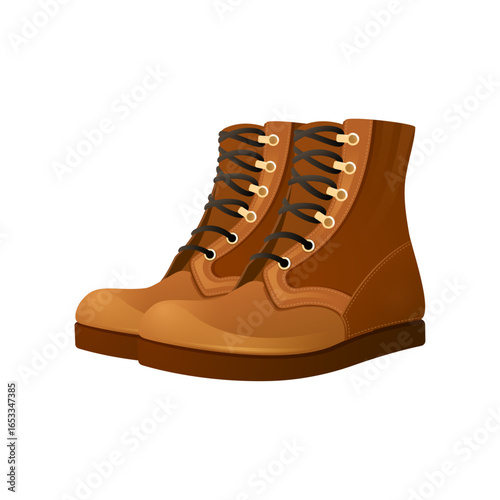 Leather Boots: Captivating close-up of a pair of stylish brown leather boots, showcasing robust design and impeccable craftsmanship.