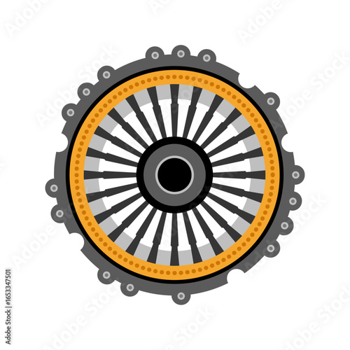 Mechanical Gear: A detailed, top-down view reveals a complex mechanical gear, showcasing its intricate design and robust construction, highlighting the precision of its engineering.
