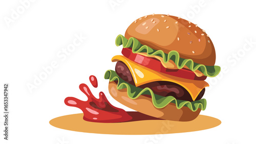 A delicious and appetizing burger with a splash of sauce.