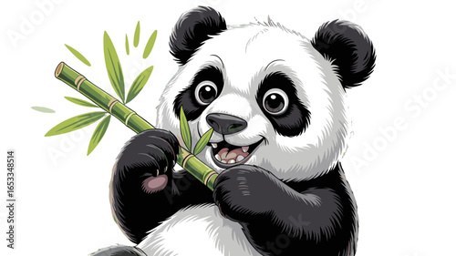 A cute panda happily munching on bamboo.