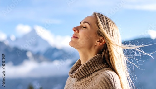 Woman enjoying mountain view