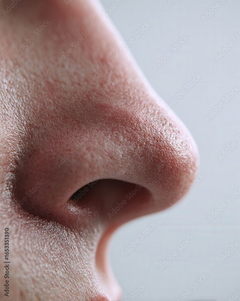 Fototapeta premium Close up of male nose skin. Close up of male nose skin showing natural texture and pores