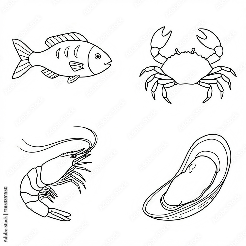 Fototapeta premium icons sea creatures sketch 