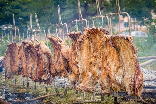 Traditional ground fire ribs, a typical and iconic gaucho barbecue prepared in a rustic, original, and unique way. Costela fogo de chão or costelão