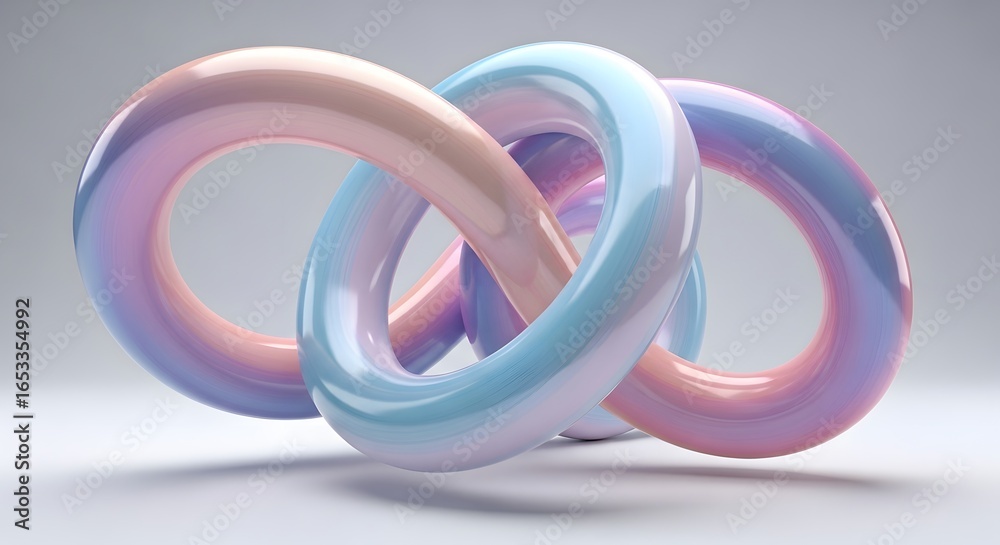 3D Intertwined Loops – Glossy Pastel Surfaces Floating on Light Textured Background 3D Intertwined Loops – Glossy Pastel Surfaces Floating on Light Textured Background