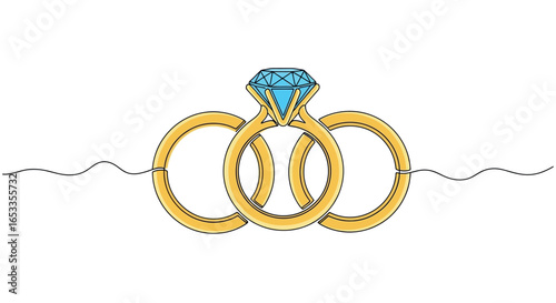 Gold rings with diamond engagement jewelry vector