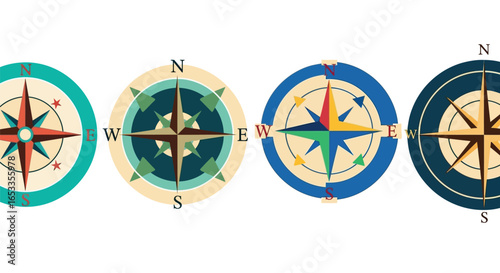 Compass rose vector navigation direction set design