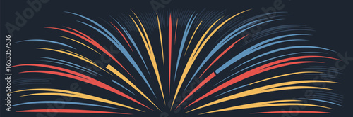Abstract illustration of colorful lines radiating outward on a dark background in a fan like shape