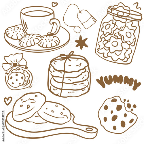Cookies, tea, Xmas cookies set 