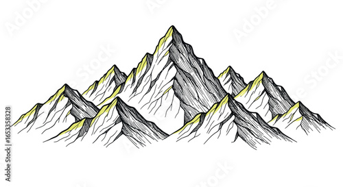 Mountain range peaks drawing scenic landscape view