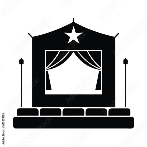Vector art of theater stage with curtains and seats, isolated
