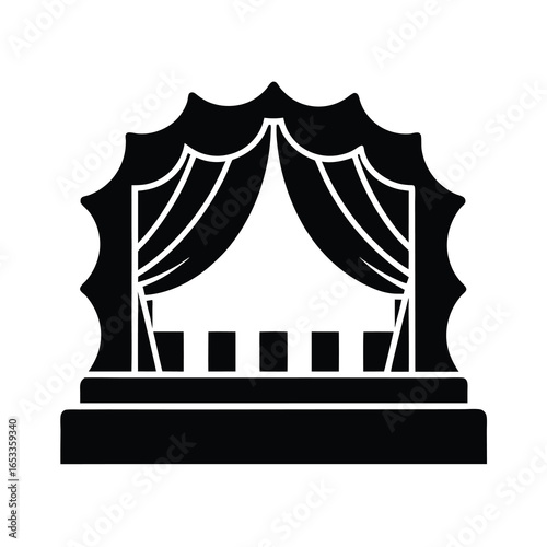 Vector art of black and silhouette of a stage with curtains and seating, isolated