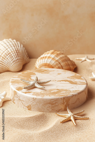 Obraz na płótnie Kolaż zdjęć i grafik, wszystkie związane z motywem morza i plaży. Obrazy przedstawiają muszle, rozgwiazdy, puste torby plażowe, morskie dno oraz malowane akwarele w ciepłych i chłodnych kolorach.