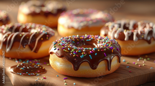Delicious Doughnuts with Colorful Flavors and Toppings, Assorted Donuts Background, Variety of Doughnuts in Different Flavors and Colors, Sweet Donuts in Multiple Flavors, Glazes, and Toppings