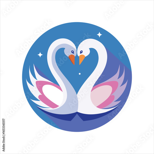 Romantic Swan Couple Vector Art Design