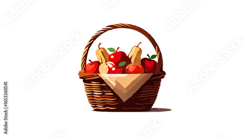 Apples and Pears Overflowing from Wicker Basket

