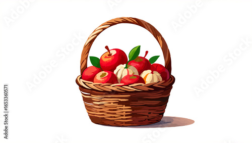 Apples and Pears Overflowing from Wicker Basket

