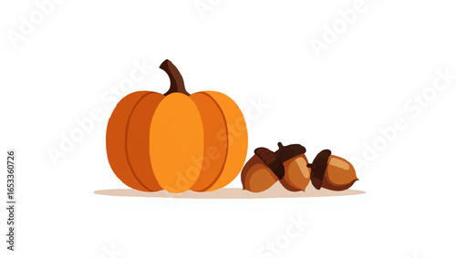 Pumpkin and Acorns on Brown Surface

