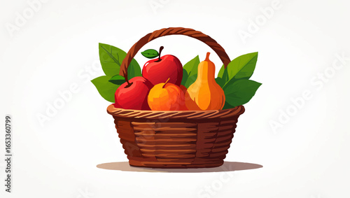 Apples and Pears Overflowing from Wicker Basket

