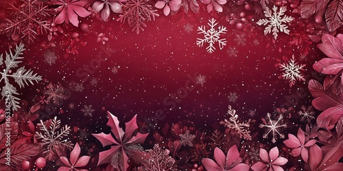 Winter Floral Design Featuring Snowflakes and Vibrant Leaves in a Festive Atm...