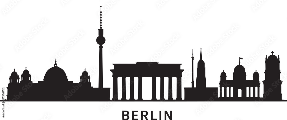 Fototapeta premium Berlin Skyline Silhouette Vector Illustration Depicting Cityscape with Famous Landmarks