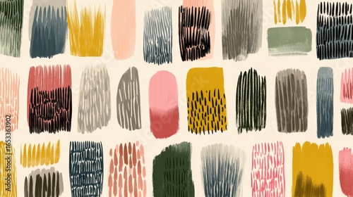 Abstract pattern of rectangular shapes with varied colors and textures.