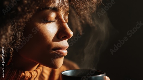 Serene Moment: Woman Enjoying Warm Beverage