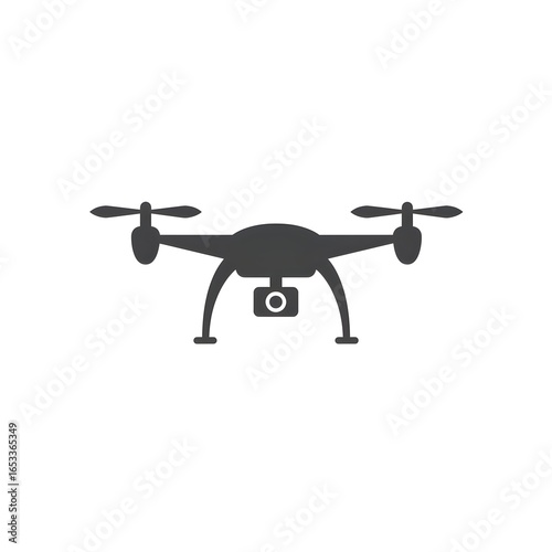 Flat vector drone icon, quadcopter with propellers, white background

