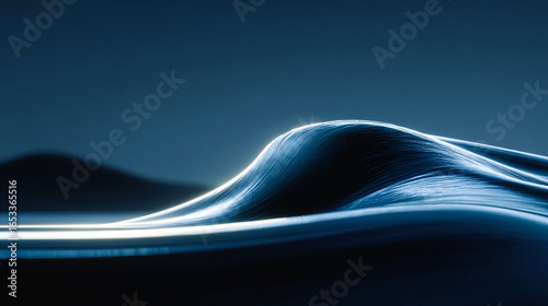 Fototapeta Naklejka Na Ścianę i Meble -  Abstract wave undulates in blue light. Minimal, clean, smooth. Use for backgrounds, science, tech, corporate design, web layouts, or wallpapers.