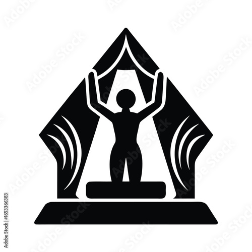 Vector art of black icon silhouette of a person standing with arms raised, isolated