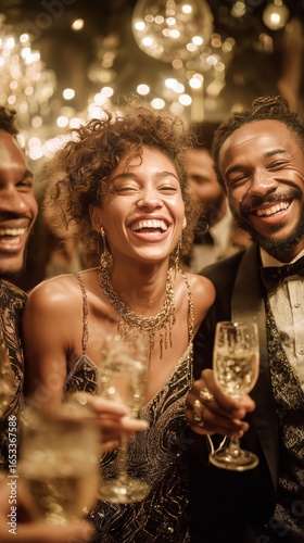 Celebratory Gathering of Friends Enjoying Drinks at a Festive Outdoor Event.