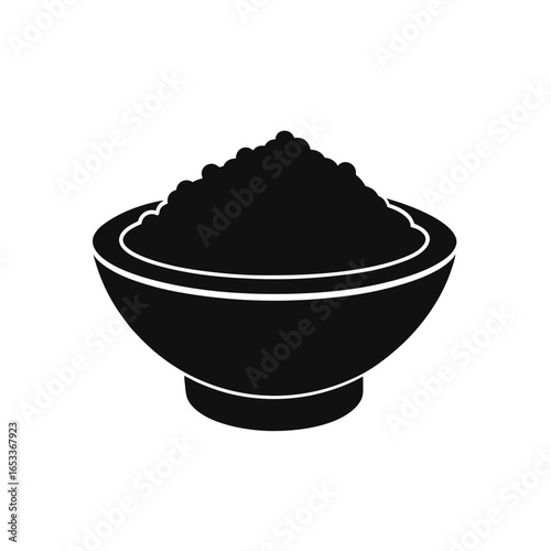 "Minimalist Bowl Icon – Black and White Silhouette of Bowl Containing Granular or Powdered Substance – Flat Vector Illustration for Food, Cooking, Wellness, and Ingredient Themes – Ideal for UI Elemen