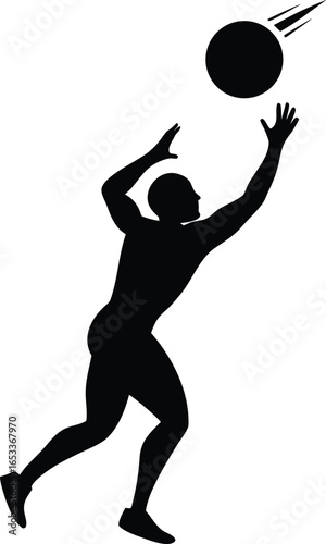 Athlete catching a ball silhouette isolated on white background