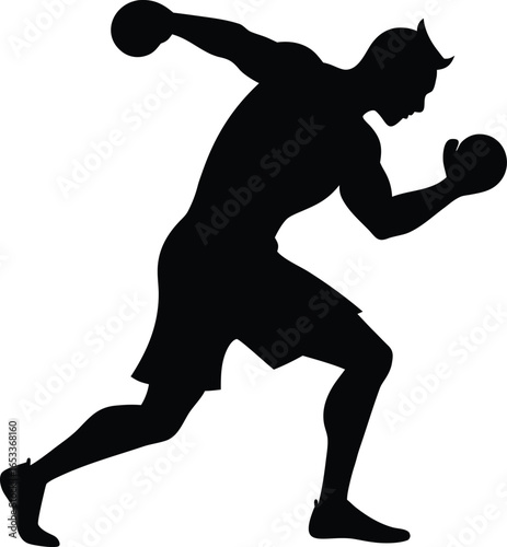 Silhouette of a boxer in action isolated on white background