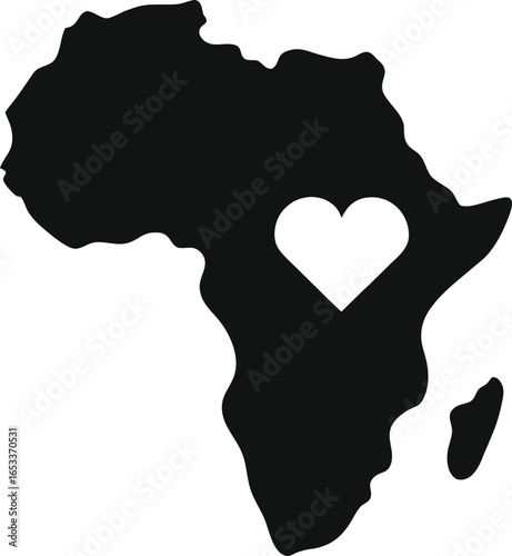 Silhouette of the continent of africa with a heart shape inside isolated on white background