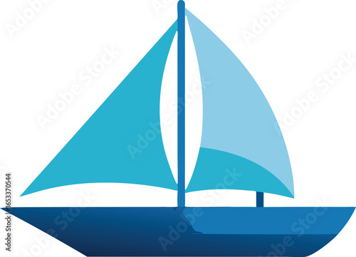 Blue Sailboat with Light Blue Sails on Black Background sailing watercraft