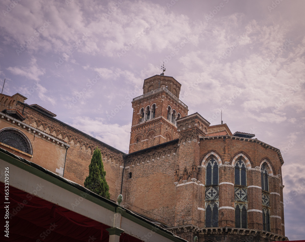 Fototapeta premium Historic brick basilica in Venice with tower