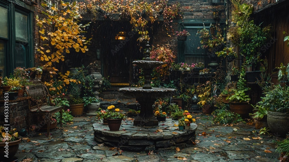 Obraz premium Rustic, Autumnal Courtyard Oasis